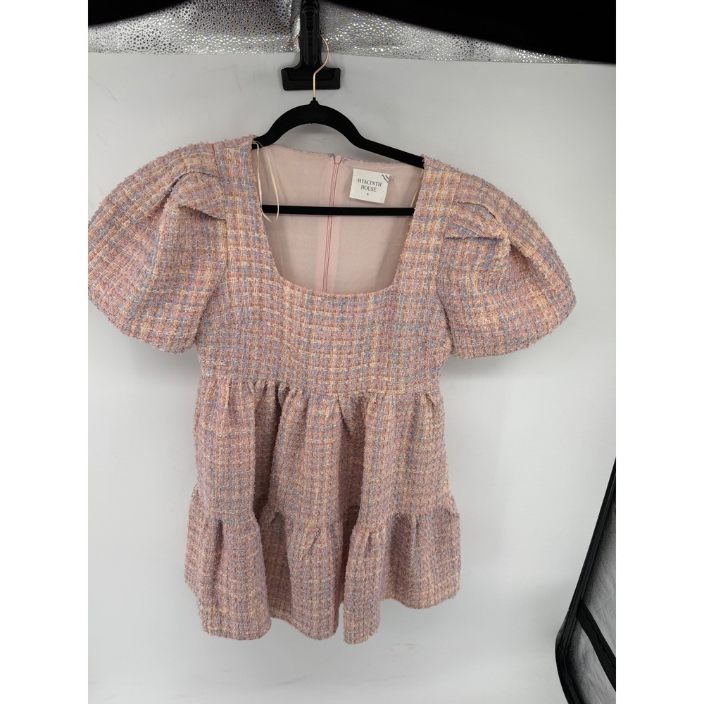 Tuckernuck Hyacinth House Pastel Tweed Puff Sleeve Babydoll Top Pink Size  M
